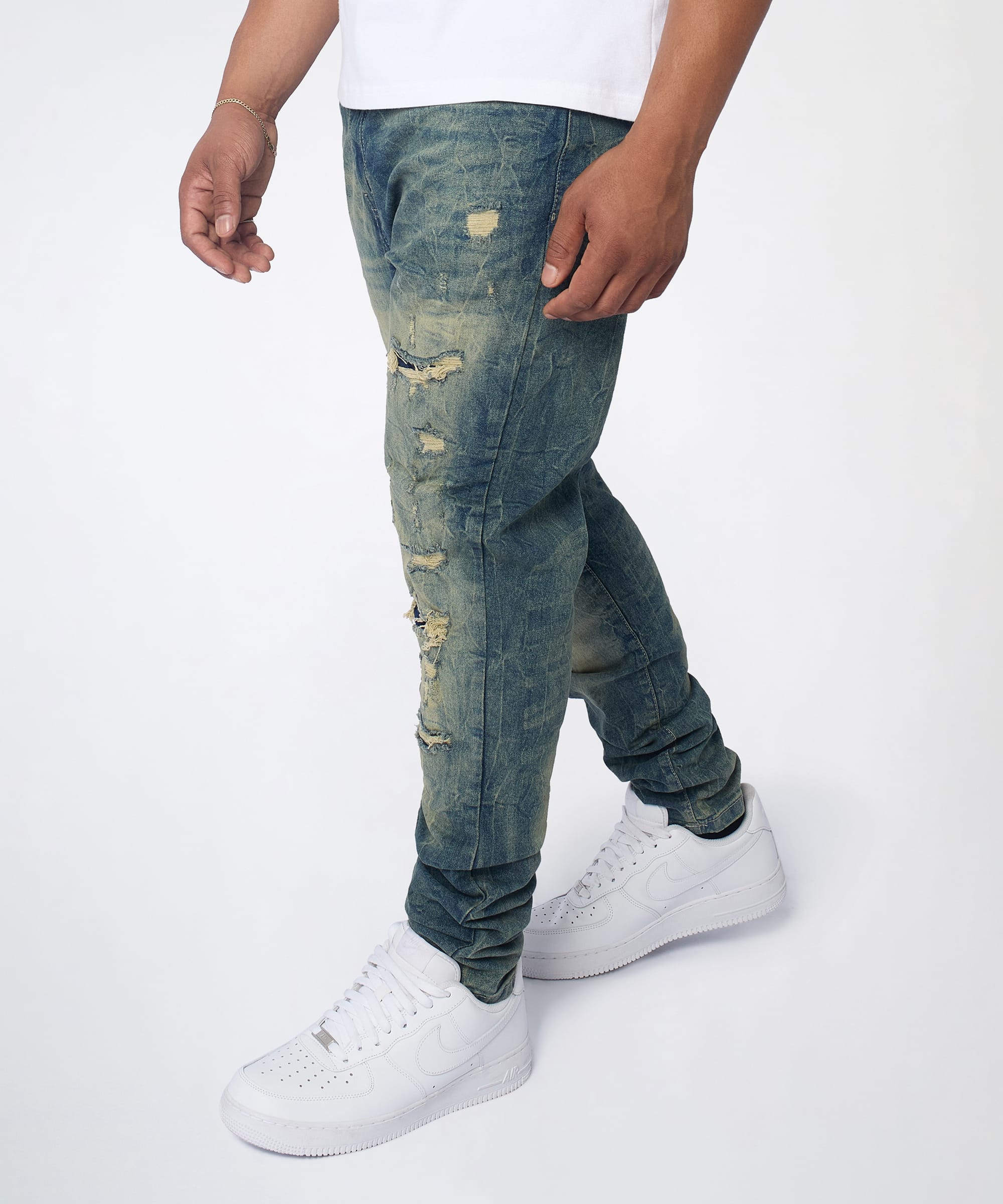 Blasted Distressed Skinny Jeans - Blue