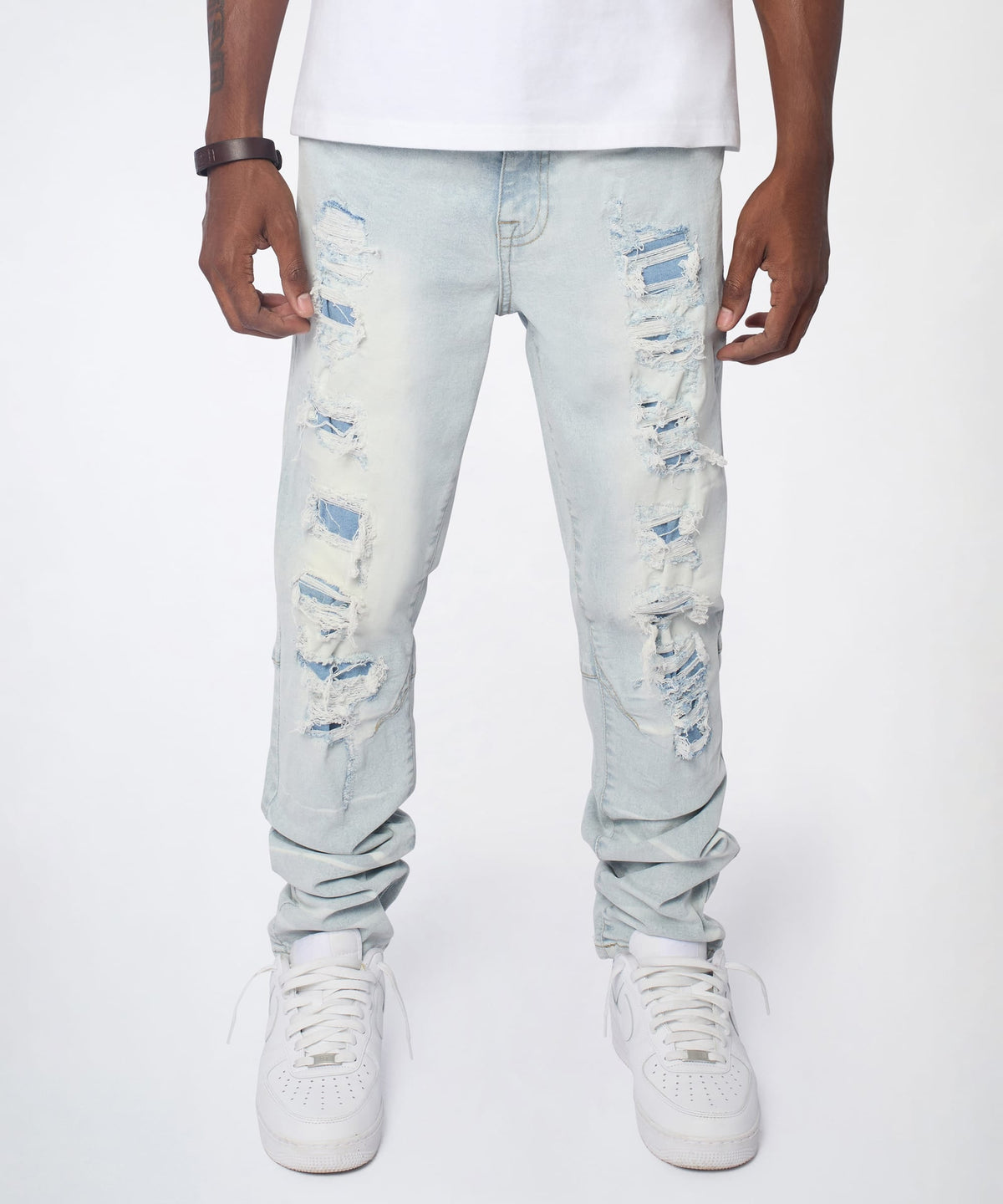 Fracture Distressed Skinny Jeans - Light Blue