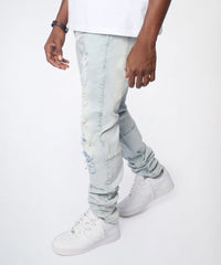 Fracture Distressed Skinny Jeans - Light Blue