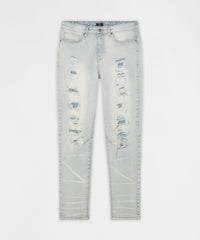 Fracture Distressed Skinny Jeans - Light Blue