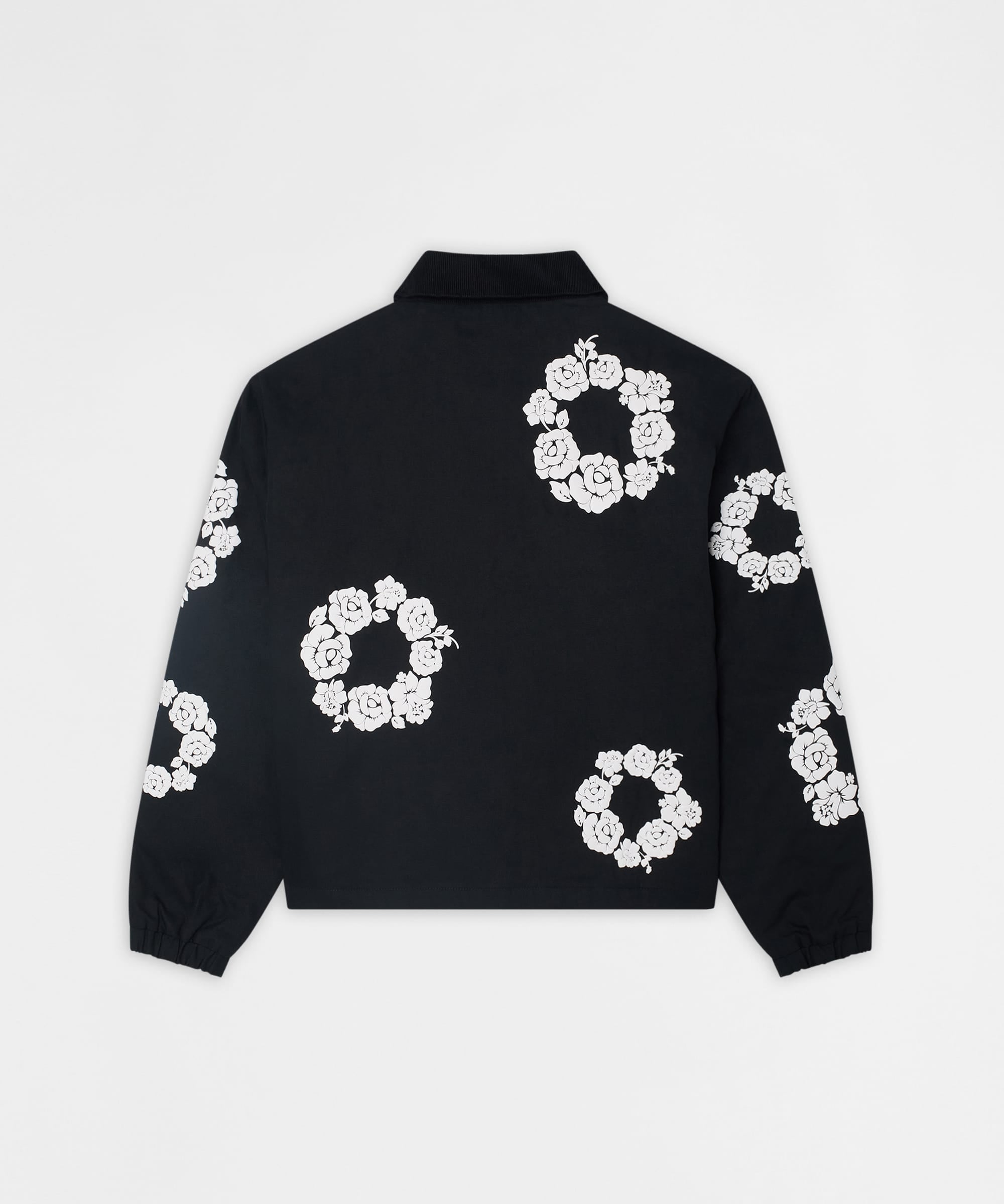 Floral Wreath Collared Workwear Jacket - Black