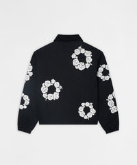 Floral Wreath Collared Workwear Jacket - Black