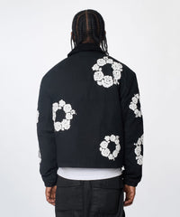 Floral Wreath Collared Workwear Jacket - Black