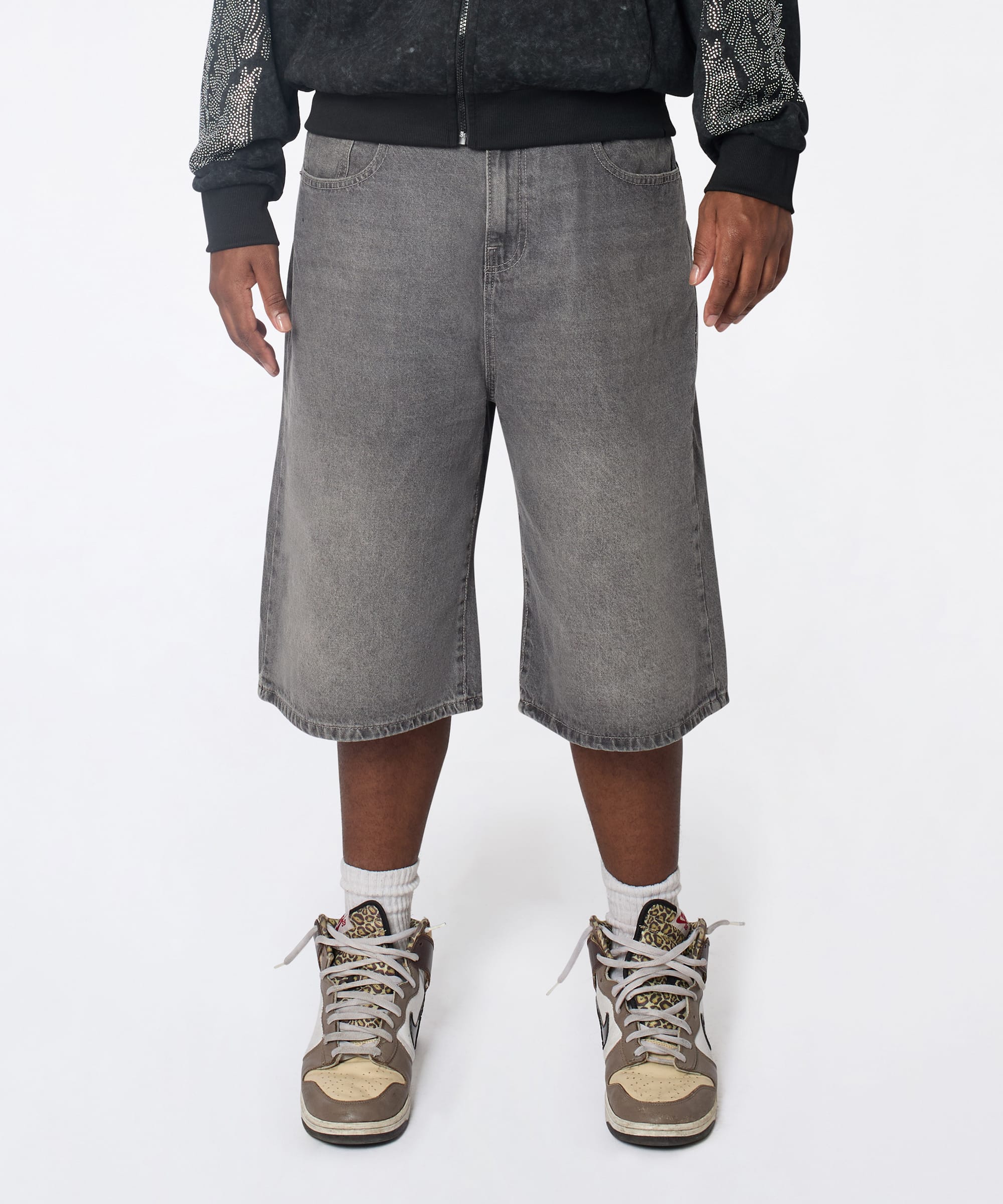 Baggy Denim Short - Washed Slate Grey