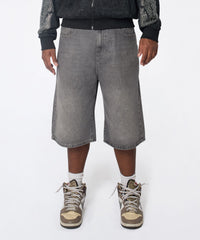 Baggy Denim Short - Washed Slate Grey