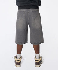 Baggy Denim Short - Washed Slate Grey