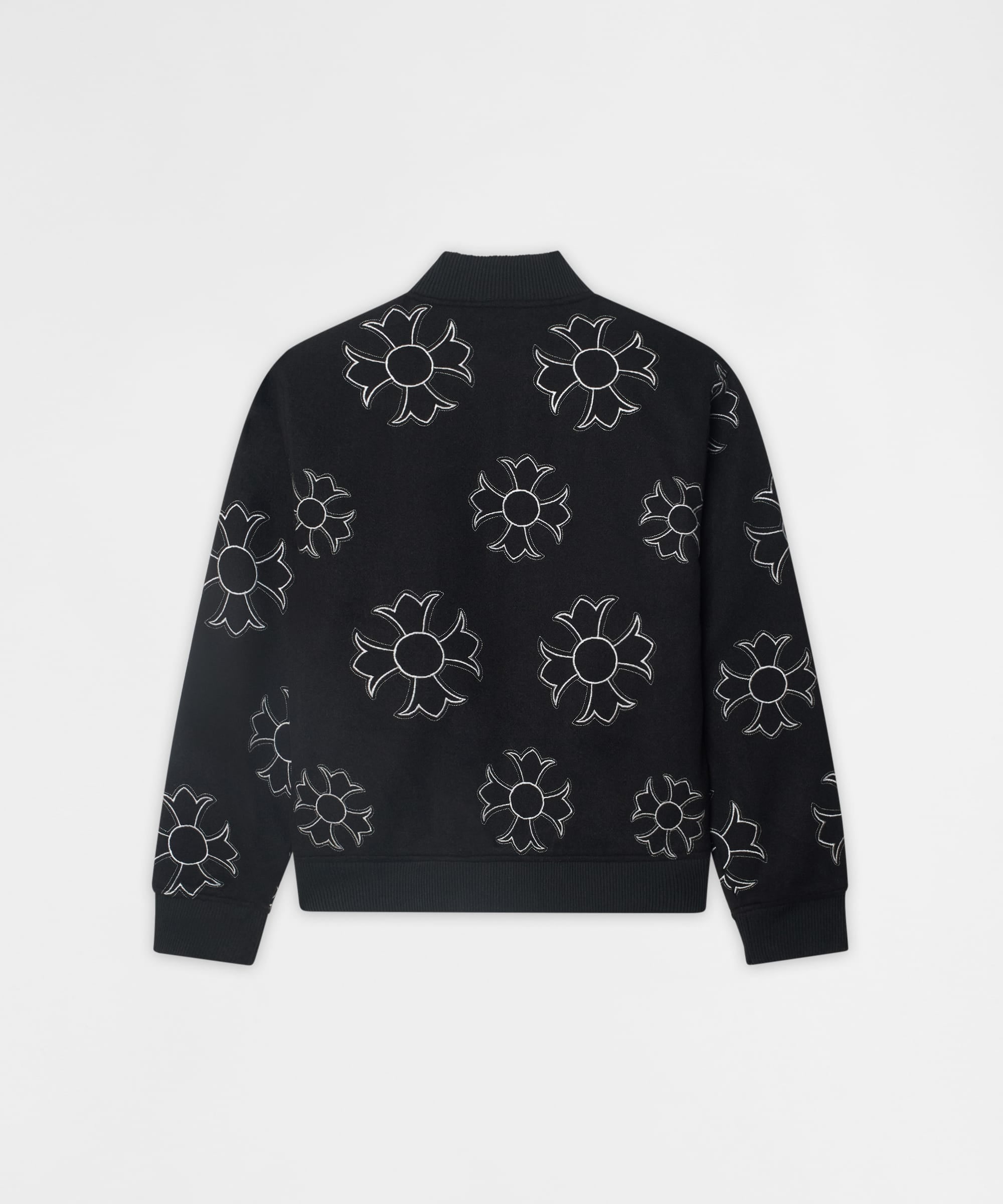 Cross Applique Wool Varsity Jacket - Black