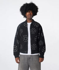 Cross Applique Wool Varsity Jacket - Black