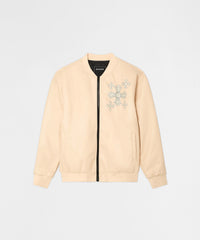 Crossed Faux PU Leather Bomber Jacket - Cream