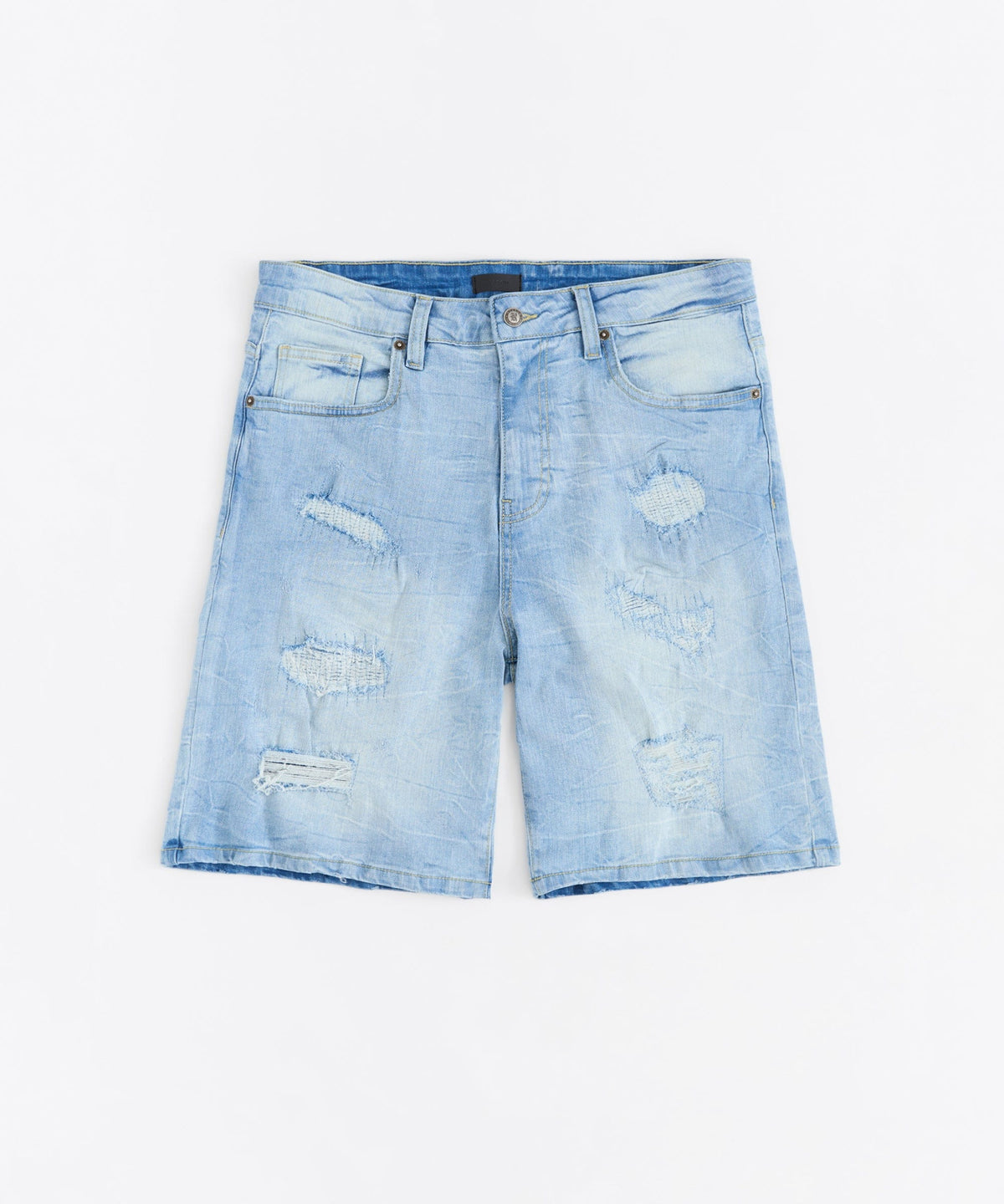 Dunes Rip and Repaired Denim Shorts - Medium Blue