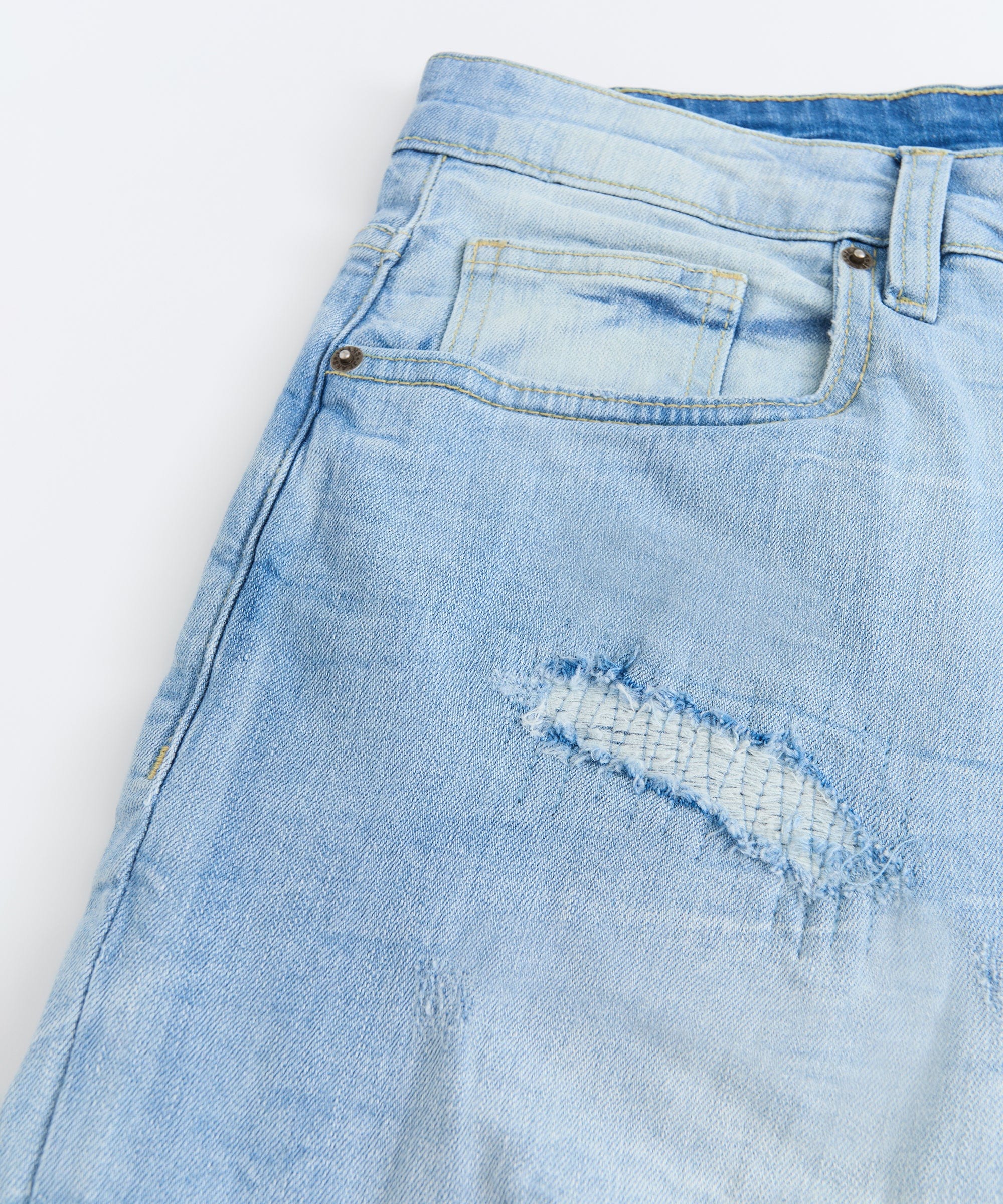 Dunes Rip and Repaired Denim Shorts - Medium Blue