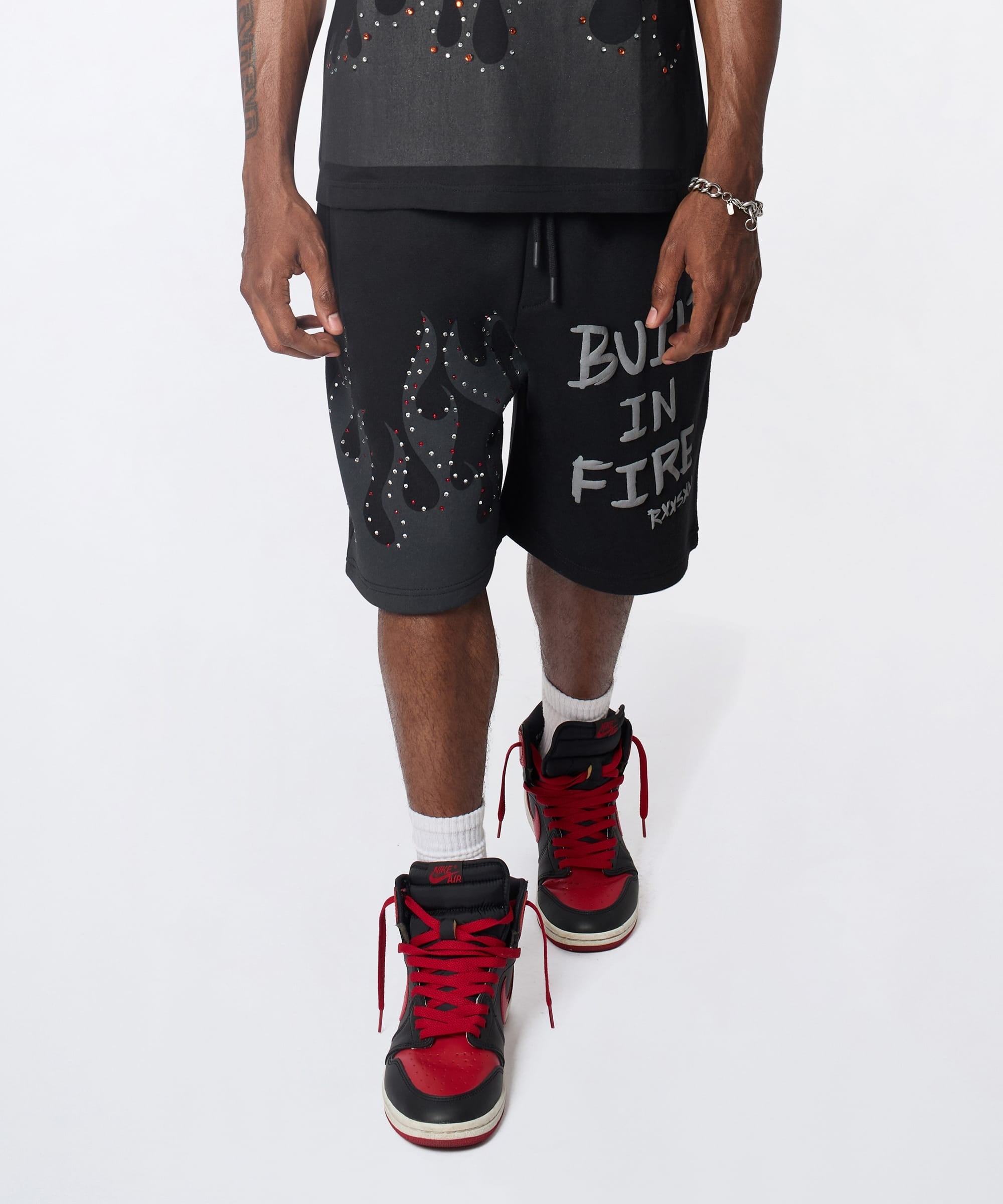 Built In Fire Rhinestone Shorts - Black