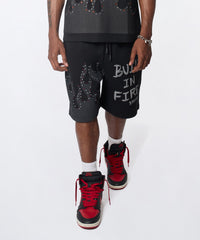 Built In Fire Rhinestone Shorts - Black