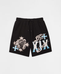 Crosses Embroidered Fleece Short - Black