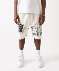 Crosses Embroidered Fleece Short - Cream