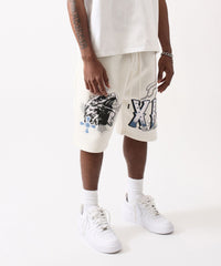 Crosses Embroidered Fleece Short - Cream