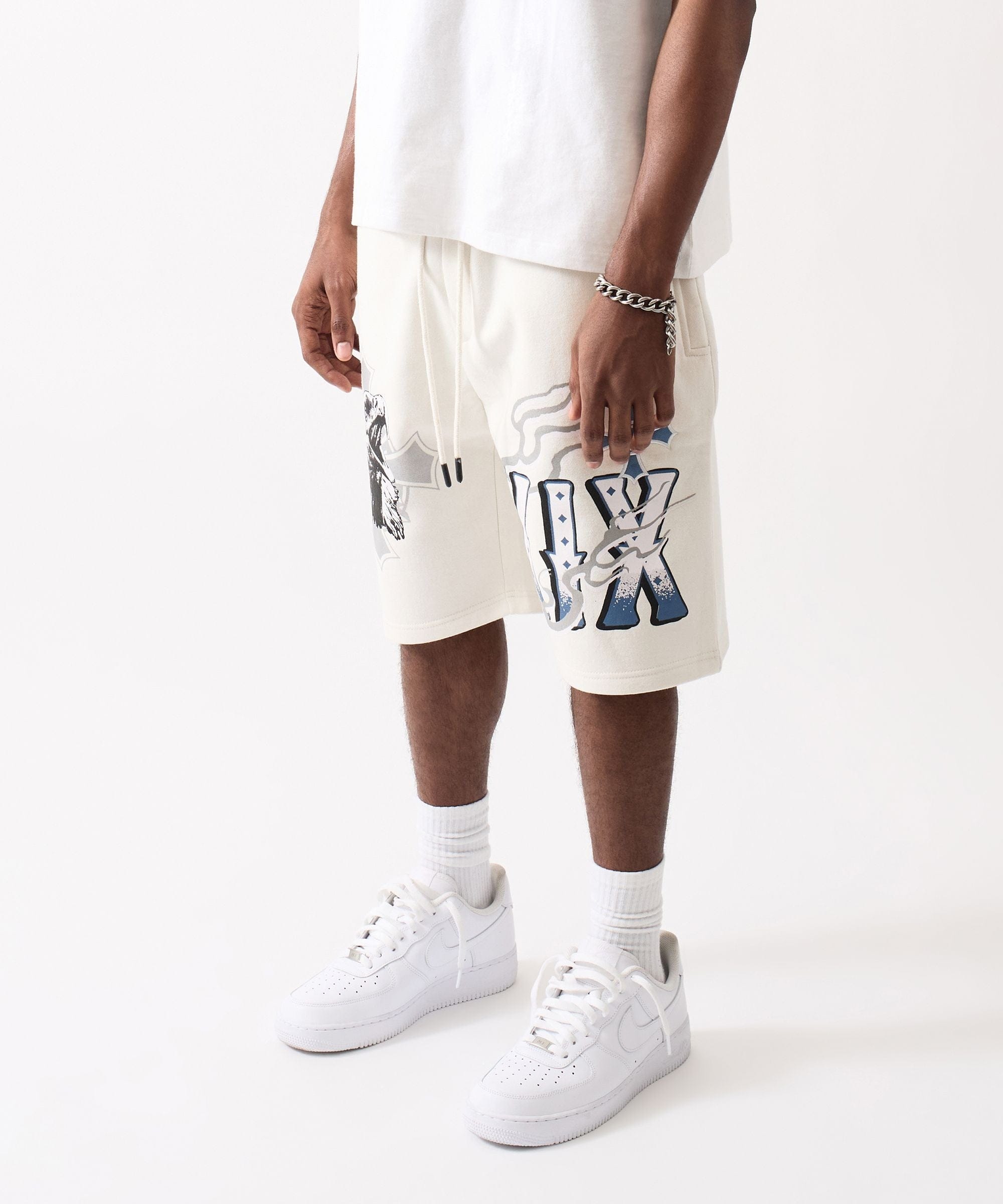 Crosses Embroidered Fleece Short - Cream