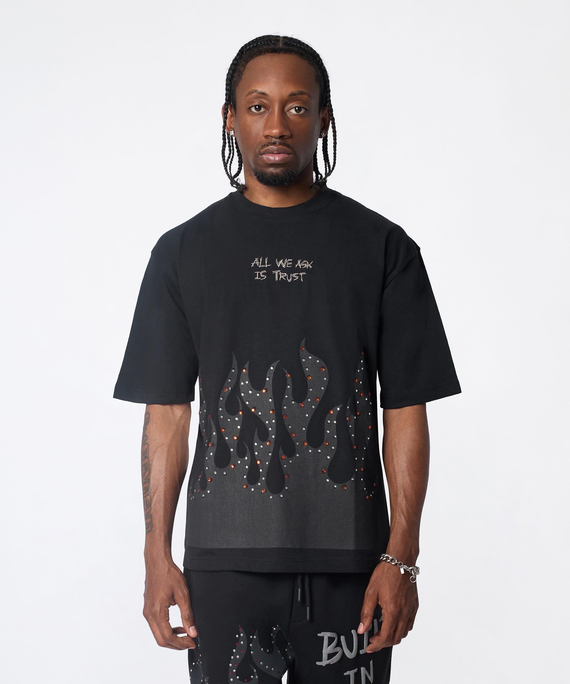 Burns Deep Rhinestone Short Sleeve Tee - Black