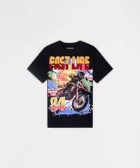 Fast Life Chenille Embroidered Short Sleeve Tee - Black