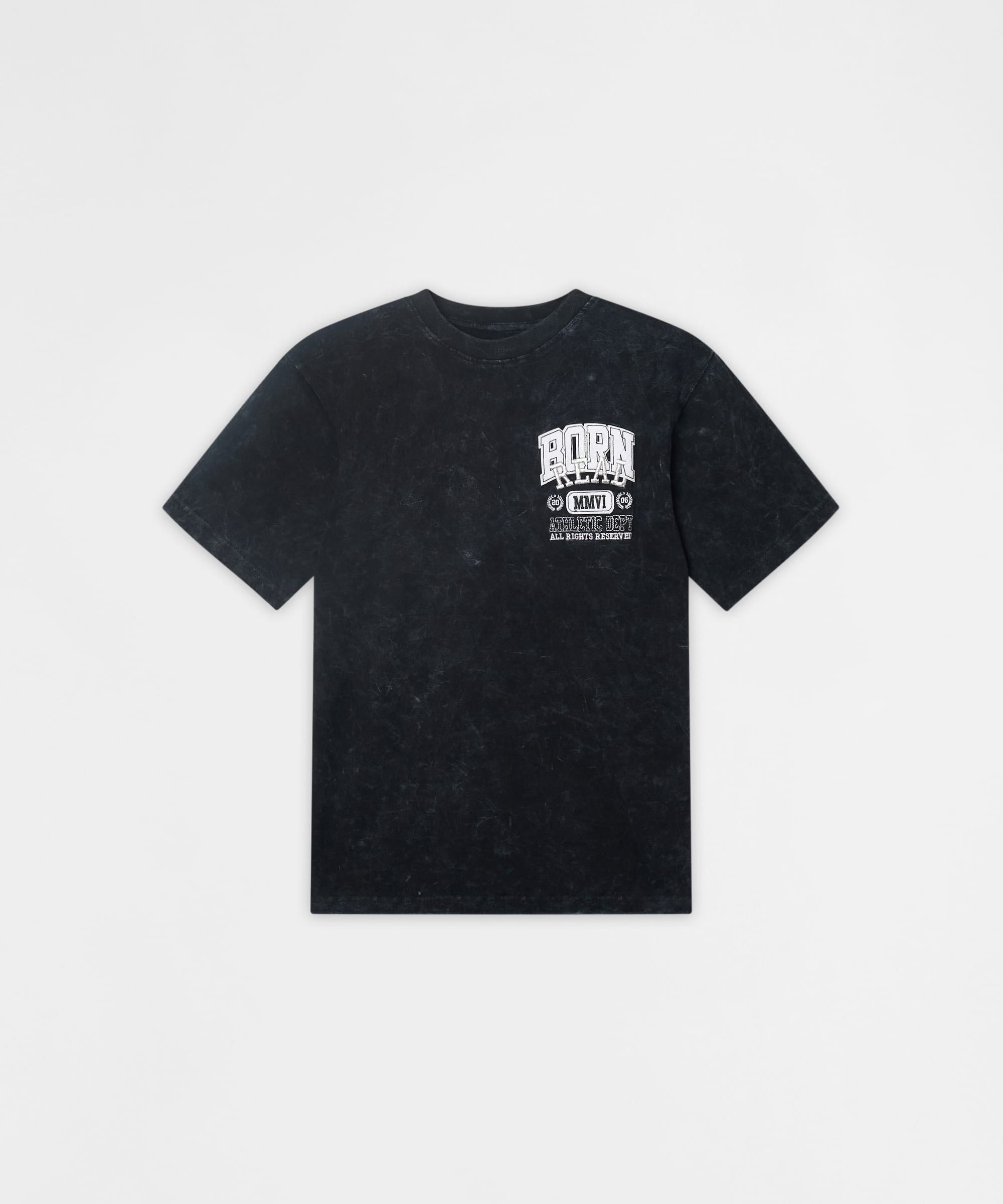 Born Real Back Print Embroidered Tee - Washed Black