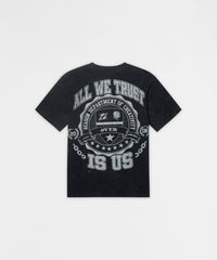 Born Real Back Print Embroidered Tee - Washed Black