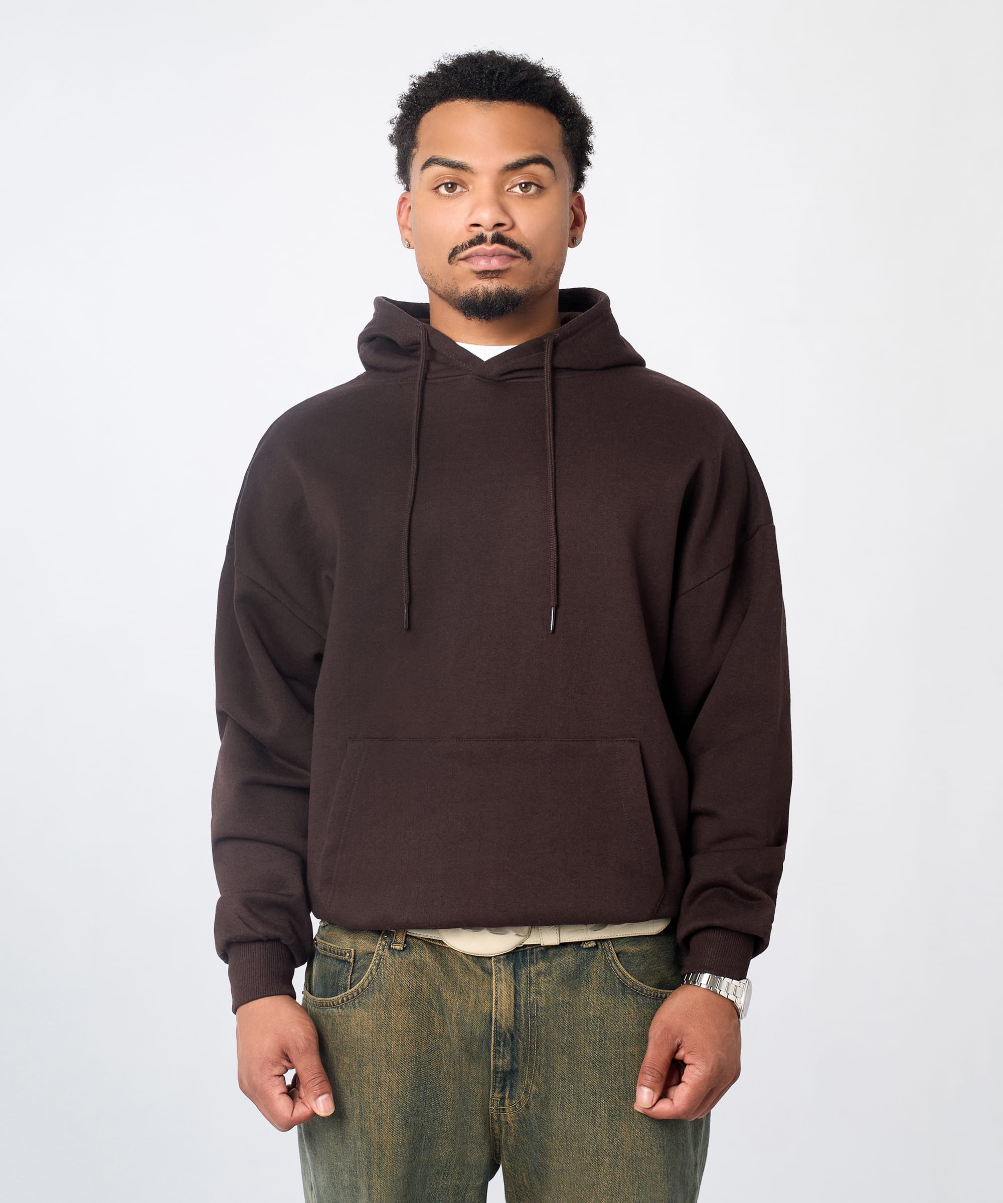 Essential Pull Over Boxy Fit Hoodie - Brown