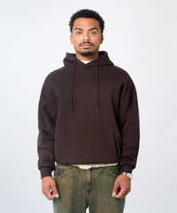 Essential Pull Over Boxy Fit Hoodie - Brown