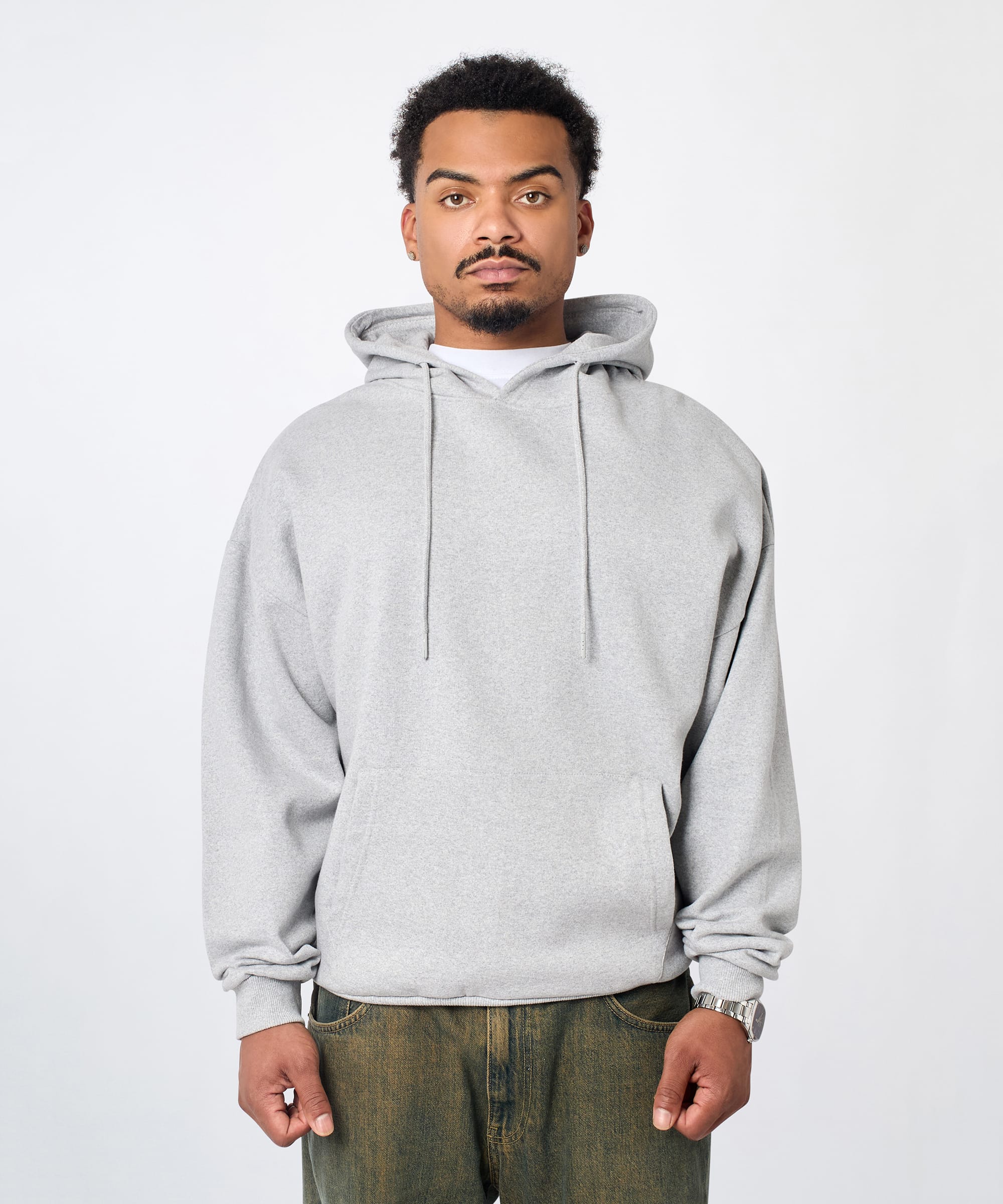 Essential Pull Over Boxy Fit Hoodie - Heather Grey