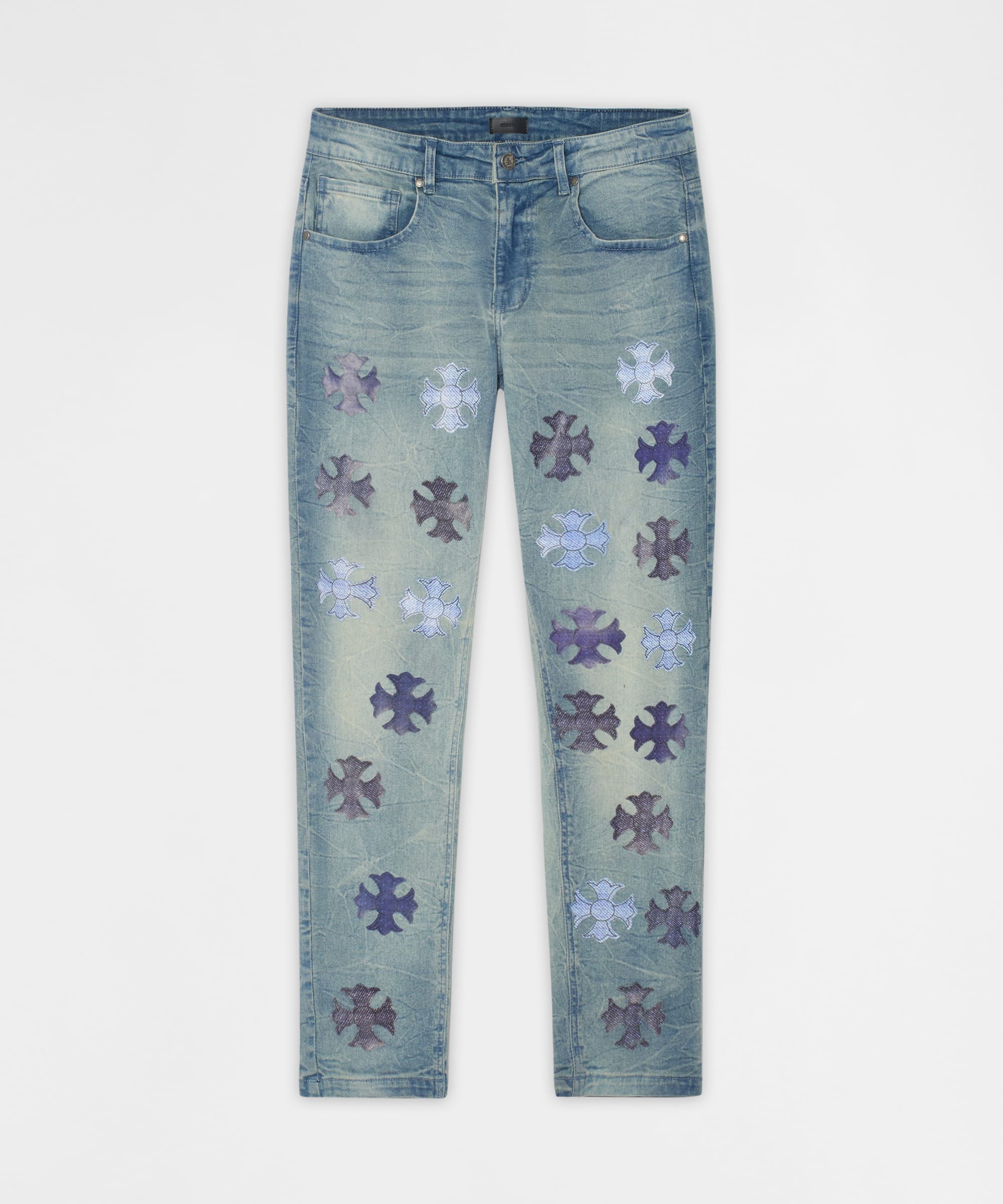 Gothic Cross Denim Pants - Light Blue