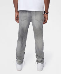 Floral Rhinestone Distressed Skinny Jeans - Grey