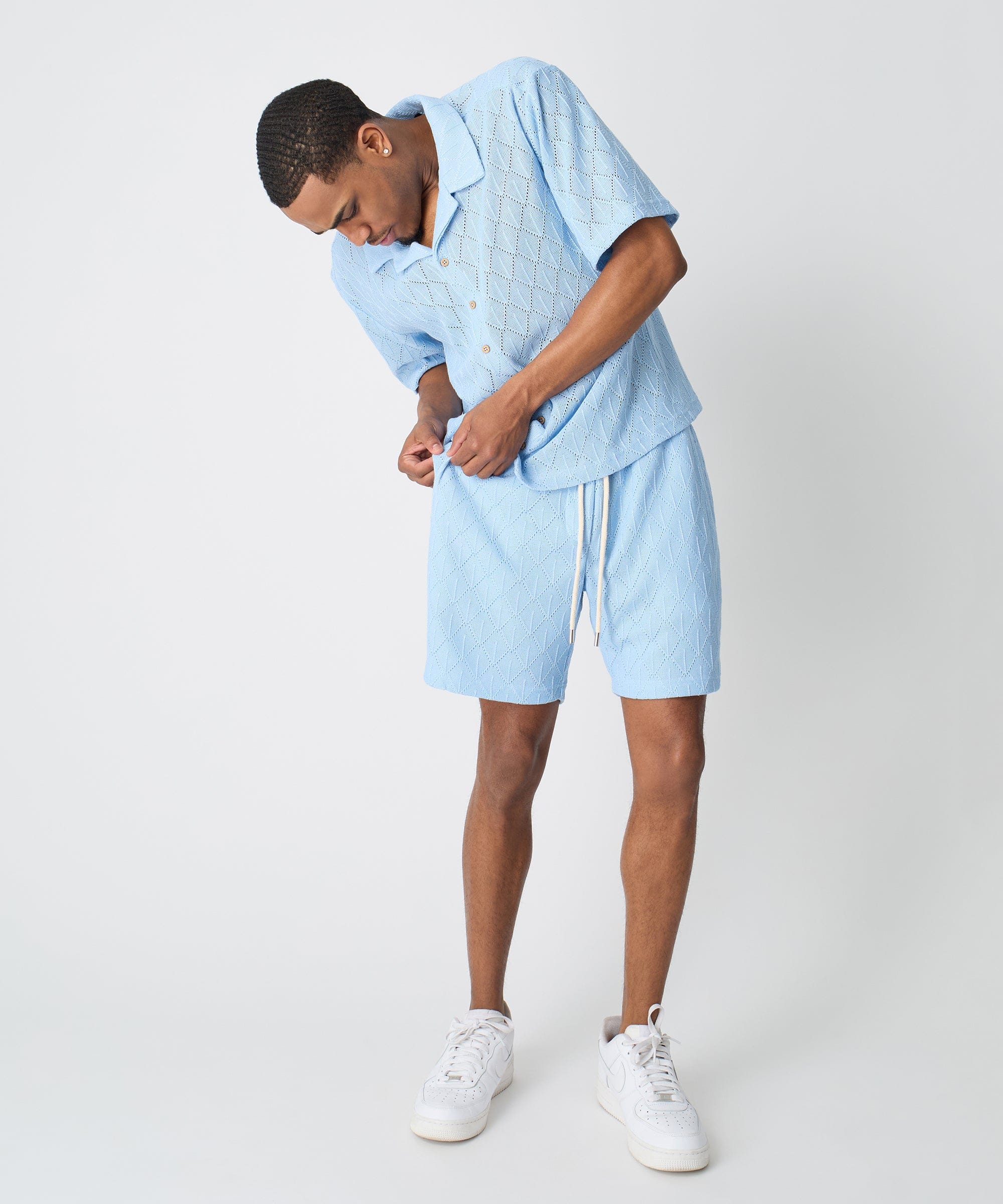 Diamond Plate Towel Short - Light Blue