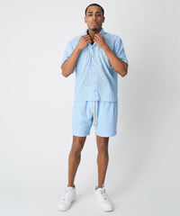 Diamond Plate Viscose Short Sleeve Shirt - Light Blue