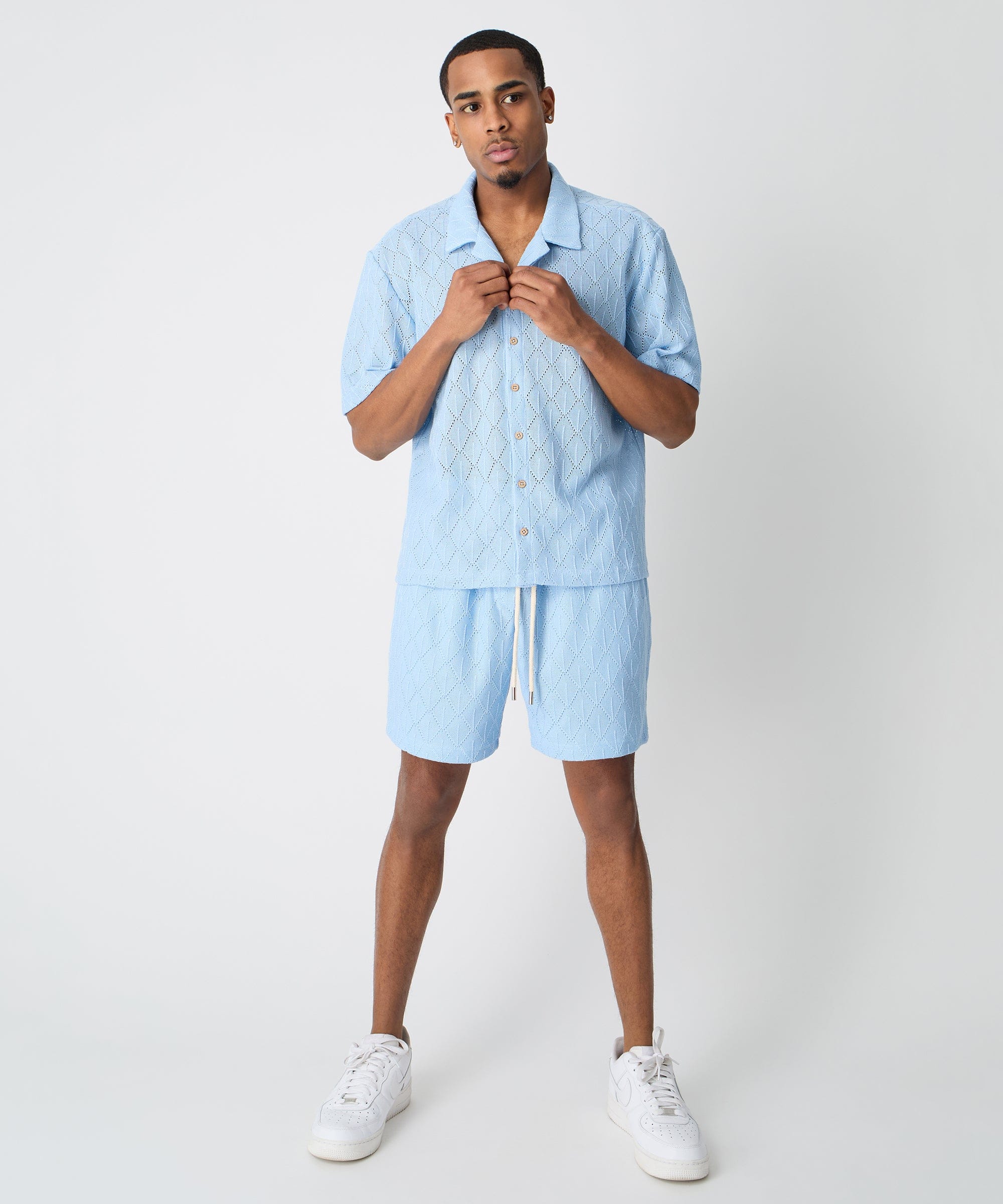 Diamond Plate Towel Short - Light Blue