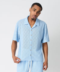Diamond Plate Viscose Short Sleeve Shirt - Light Blue