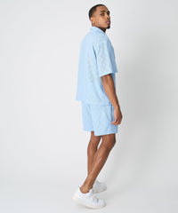 Diamond Plate Viscose Short Sleeve Shirt - Light Blue