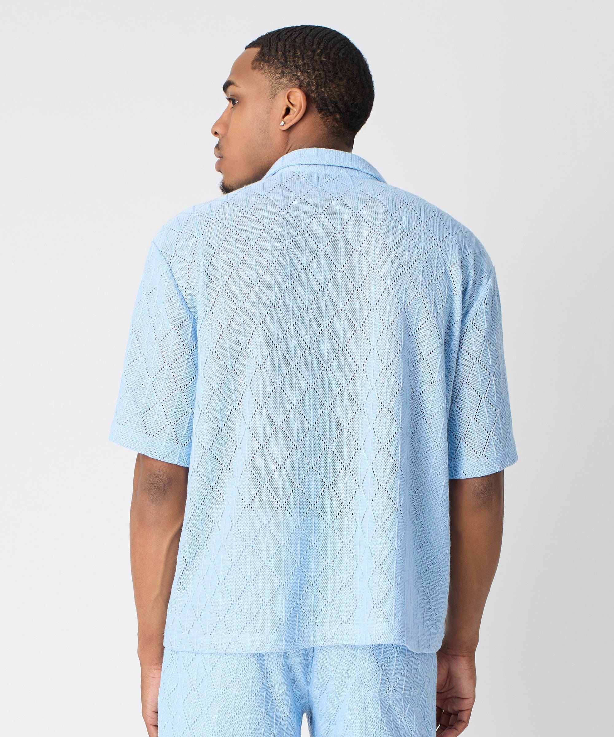 Diamond Plate Viscose Short Sleeve Shirt - Light Blue
