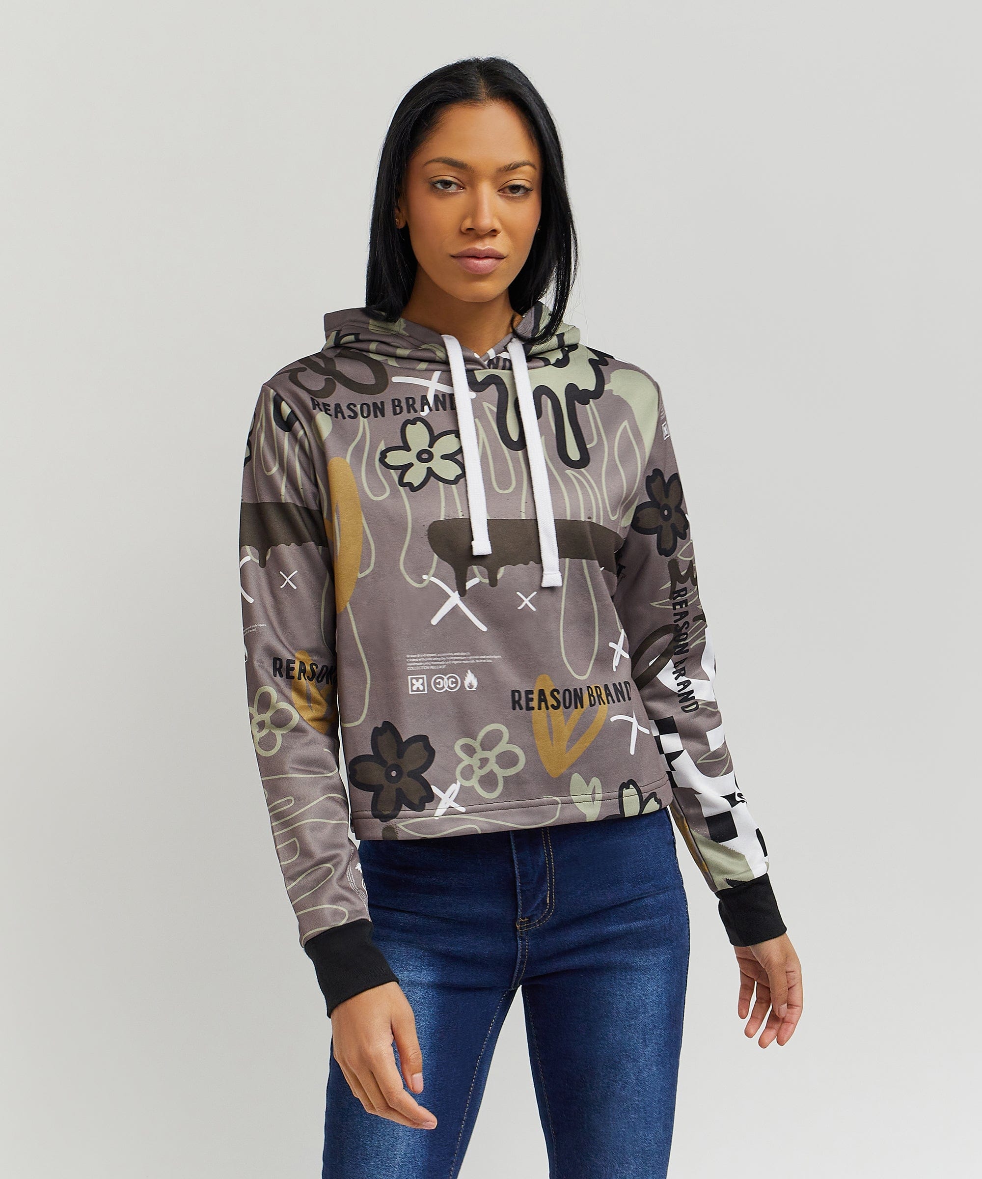 Doodle Women's Graphic Pull-over Long Sleeve Hoodie -Brown