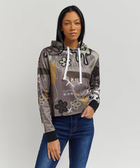 Doodle Women's Graphic Pull-over Long Sleeve Hoodie -Brown