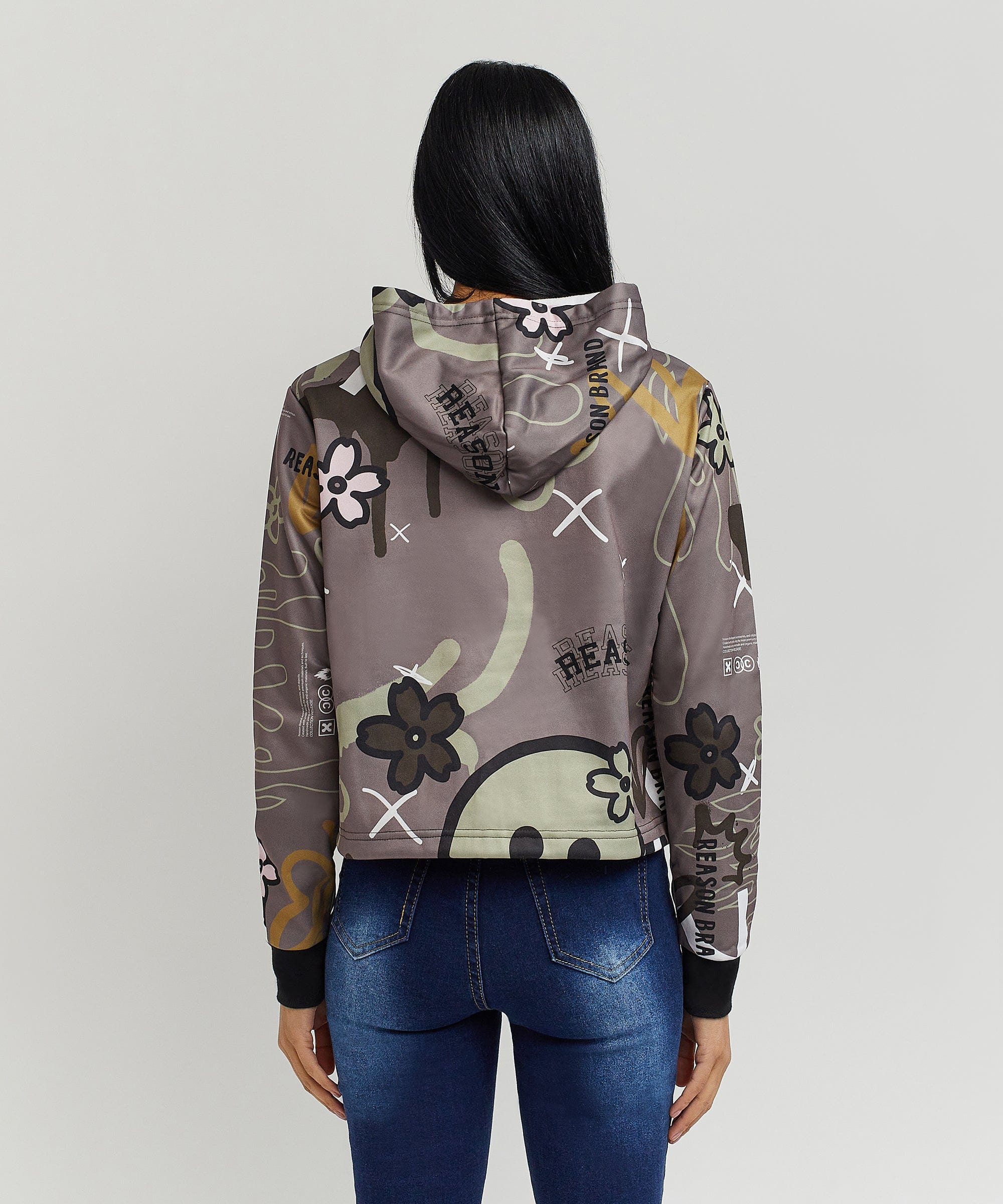 Doodle Women's Graphic Pull-over Long Sleeve Hoodie -Brown