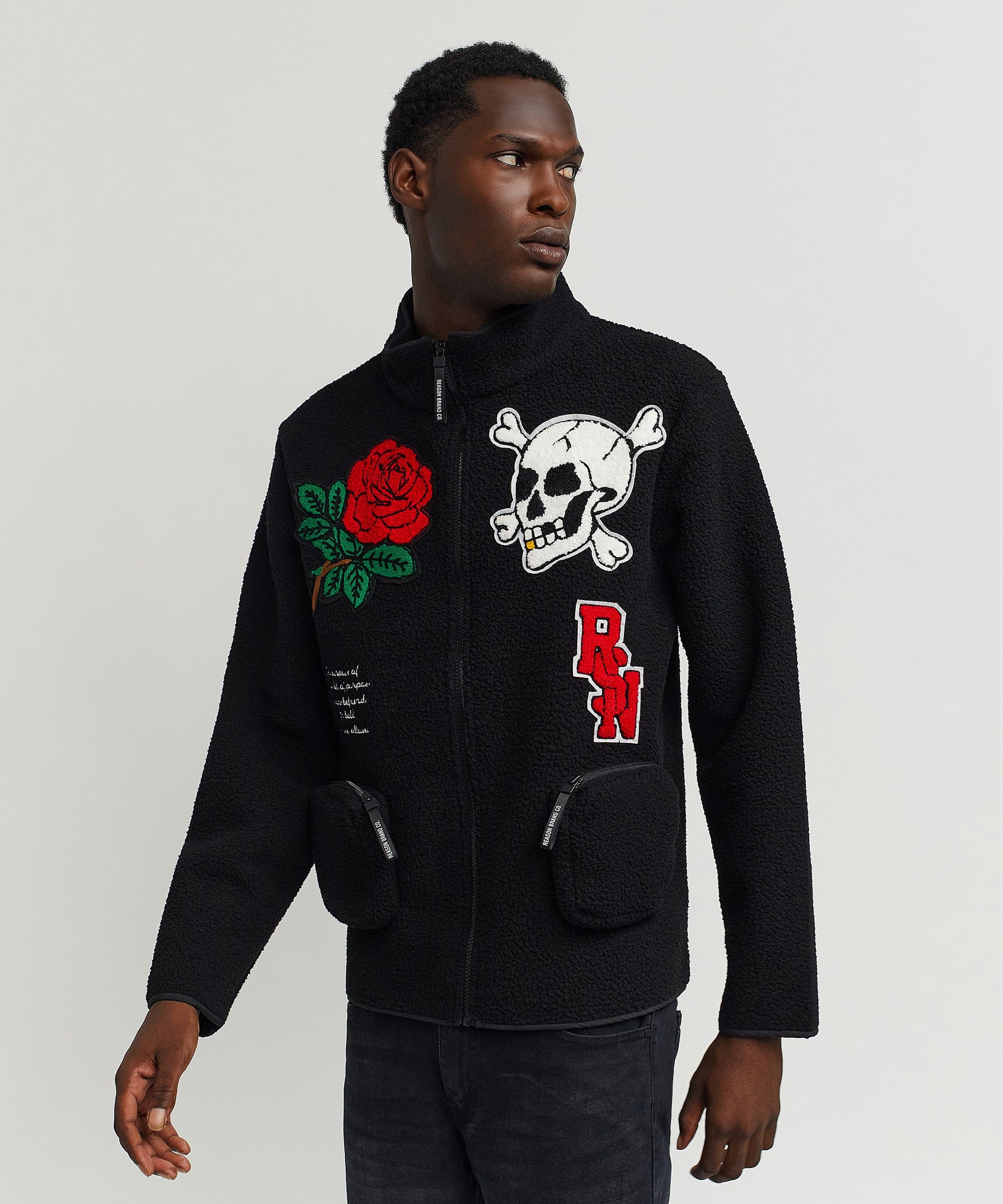 Chenille Patch Sherpa Fleece Zip Up
