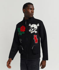 Chenille Patch Sherpa Fleece Zip Up