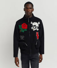 Chenille Patch Sherpa Fleece Zip Up