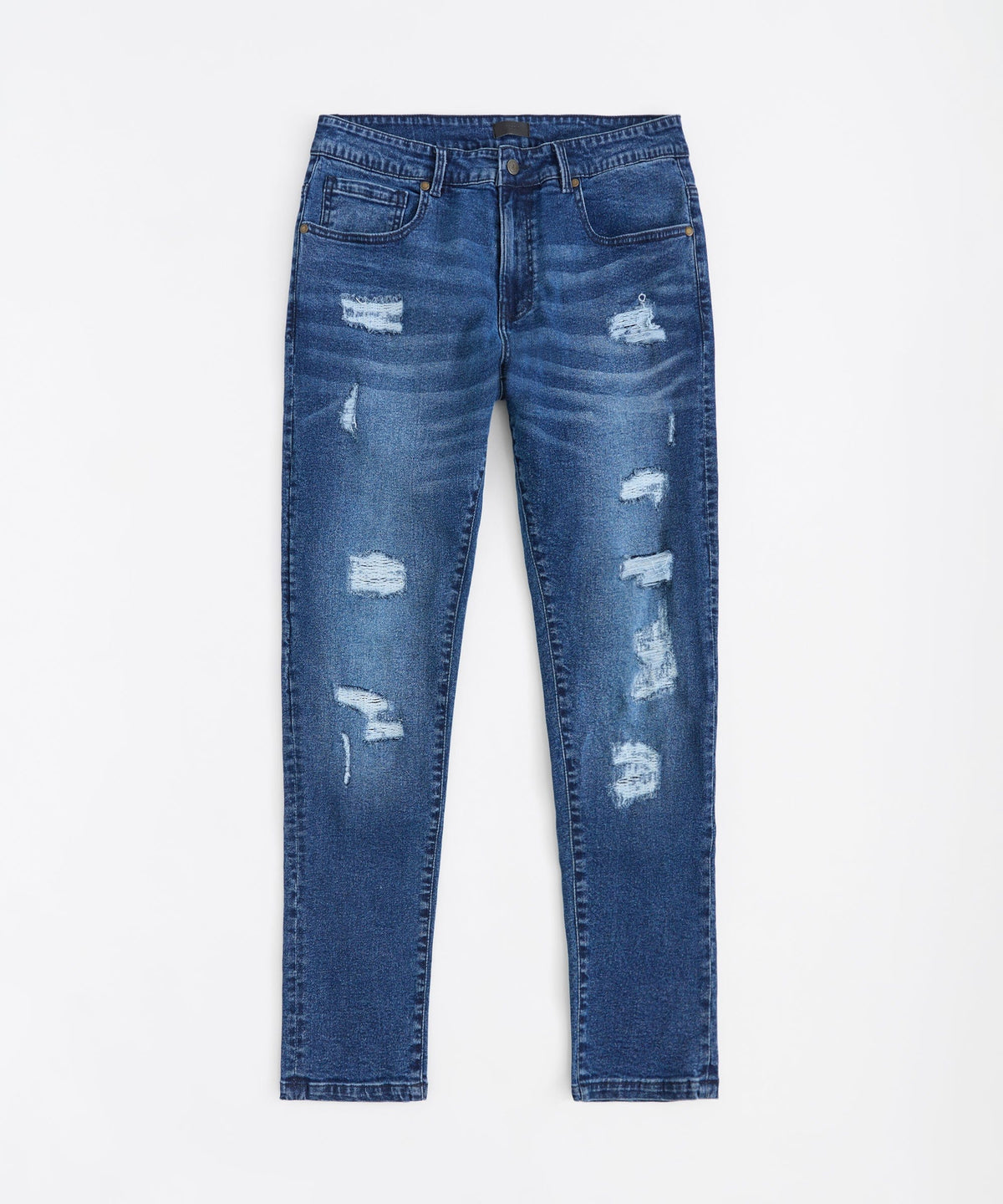 Classic Distressed Skinny Jeans - Medium Blue