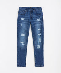 Classic Distressed Skinny Jeans - Medium Blue