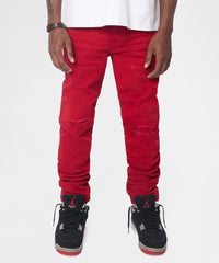 Classic Denim Ripped Skinny Jeans - Red