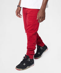 Classic Denim Ripped Skinny Jeans - Red