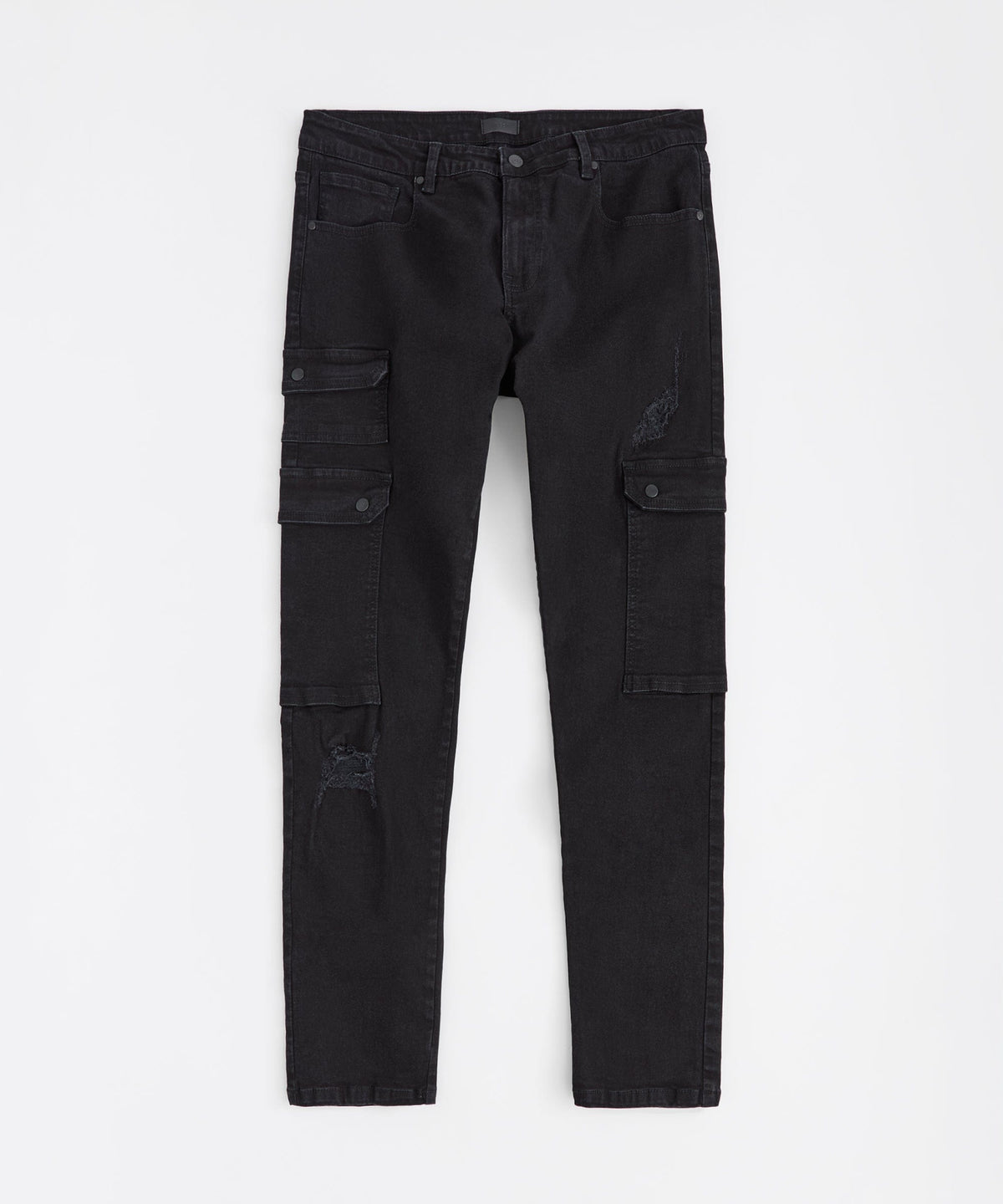Classic Distressed Cargo Pants - Black