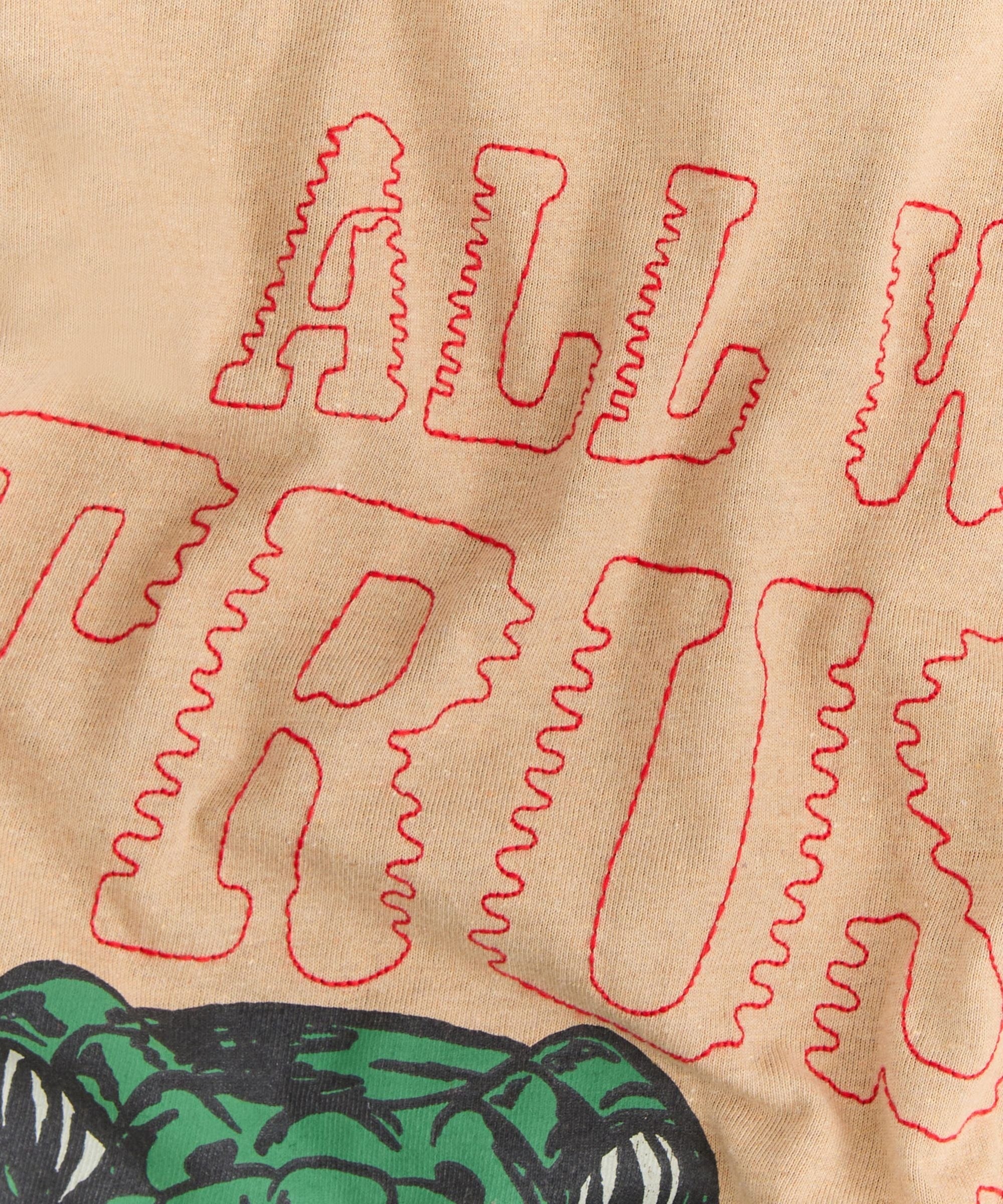 All We Trust Is Us Applique Short Sleeve Tee - Khaki