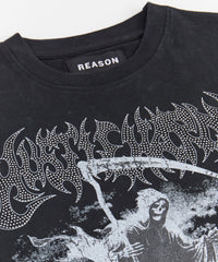 Grim Reaper Washed Rhinestones Short Sleeve Tee - Black