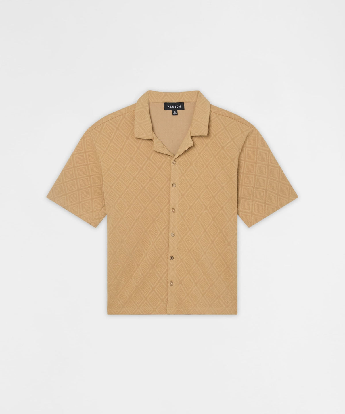Diamond Pattern Textured Knit Button-Down Shirt - Taupe